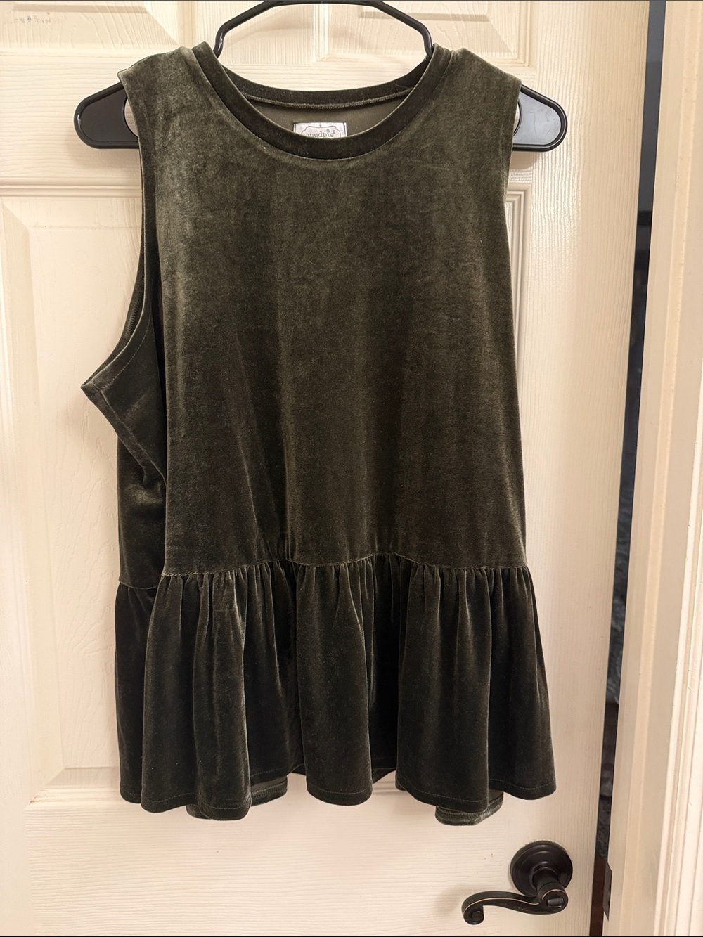 Mud Pie Olive Green Velvet Peplum Tank Top